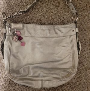 Authentic Coach Zoe Silver Leather Shoulder Bag